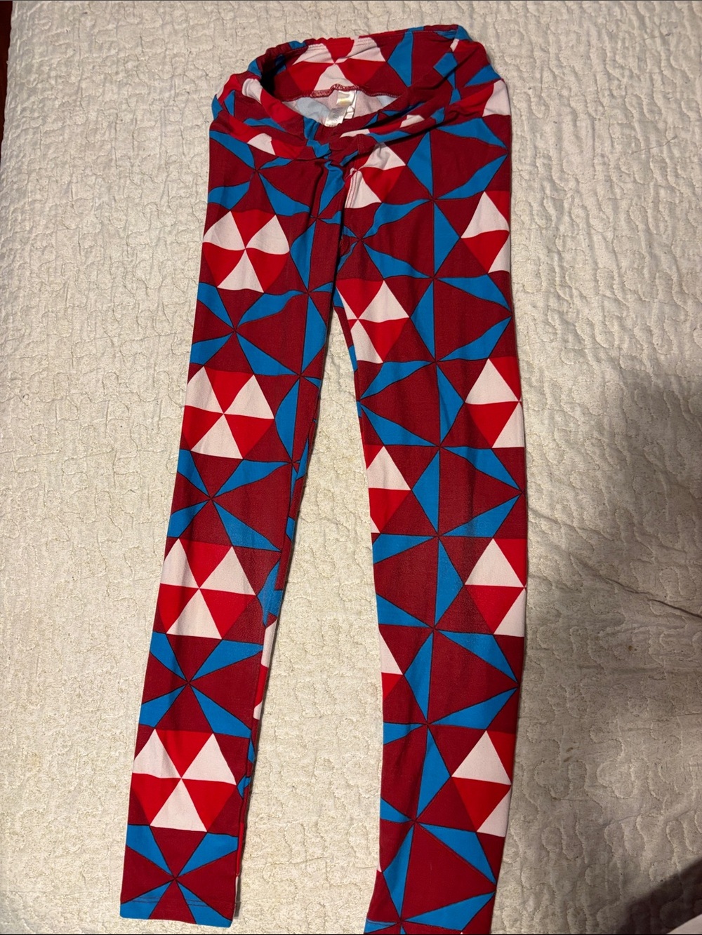 LuLaRoe Red, Blue & White Geometric Kids Leggings